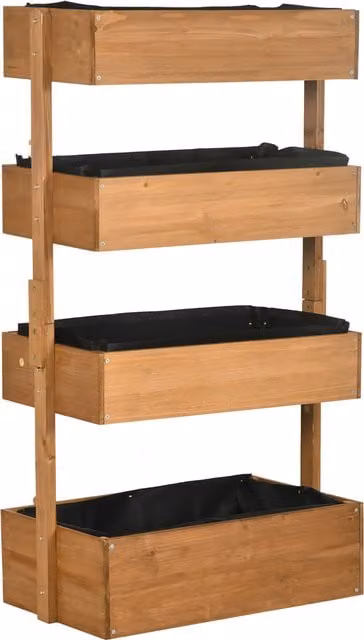 Fioriera rialzata in legno Outsunny a 4 livelli con fori di drenaggio, arancione, L: 80 cm, P: 45 cm, H: 142 cm
