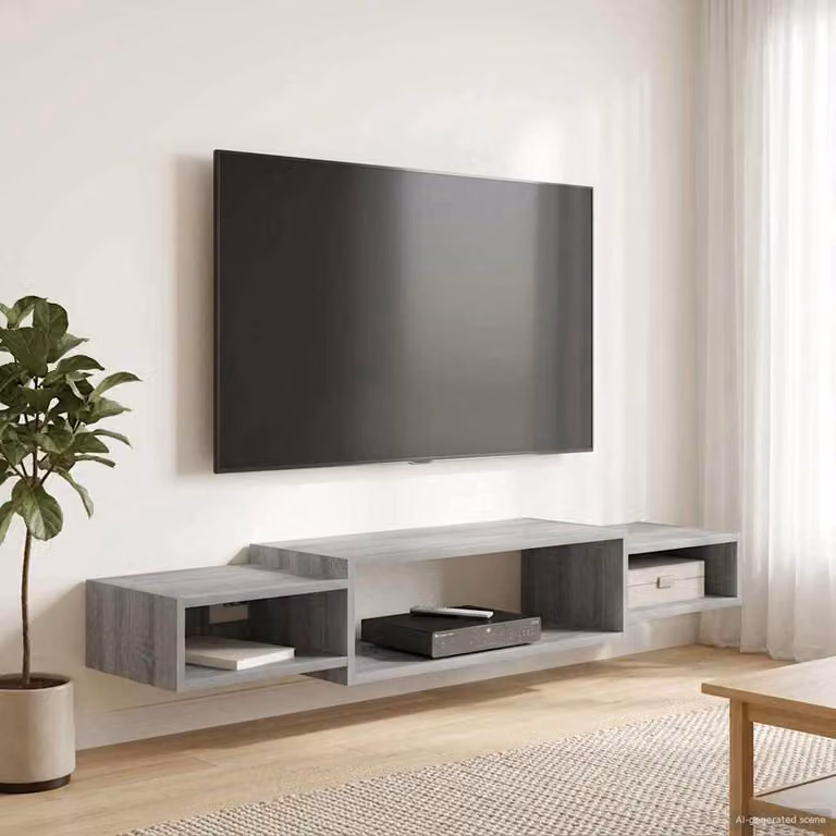 Mobile TV da parete vidaXL in stile moderno, colore grigio, L 140 x P 28 x H 21 cm