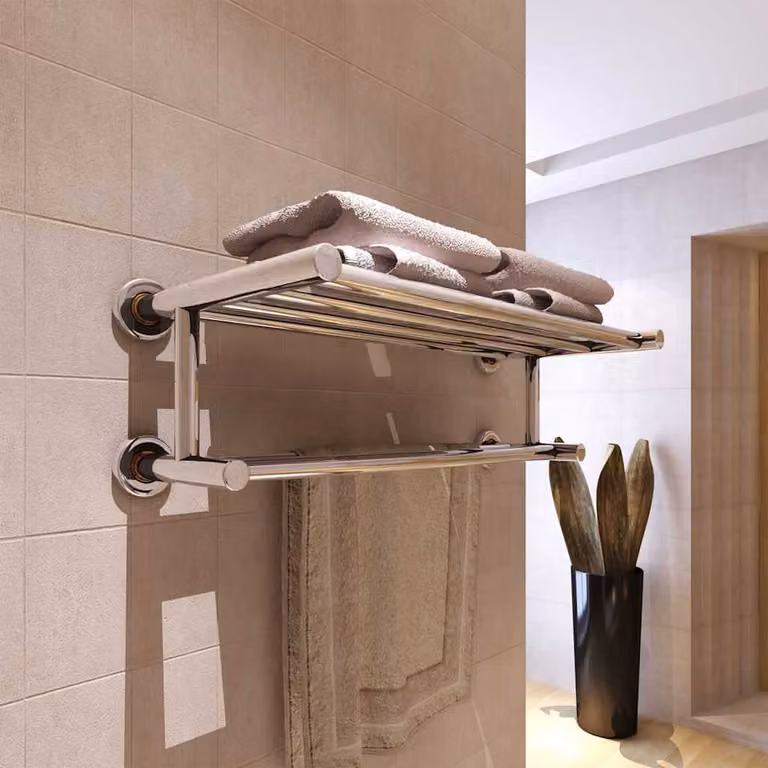 Porta Asciugamani da Parete vidaXL in Acciaio Inox Argento con 6 Barre L: 61,0 cm, P: 16,0 cm, H: 23,0 cm