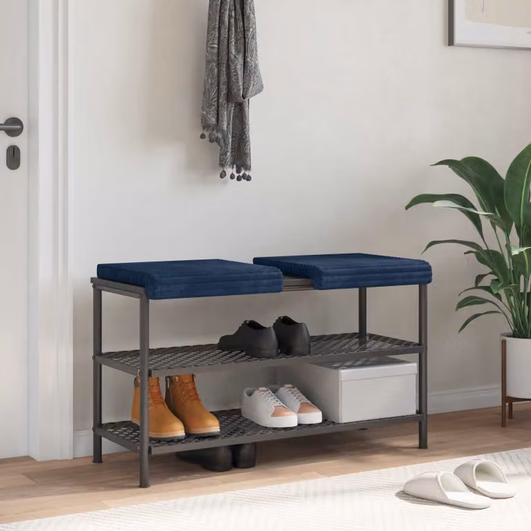 Set di 2 cuscini per panchina vidaXL in velluto a coste blu navy, morbidi in schiuma con base antiscivolo