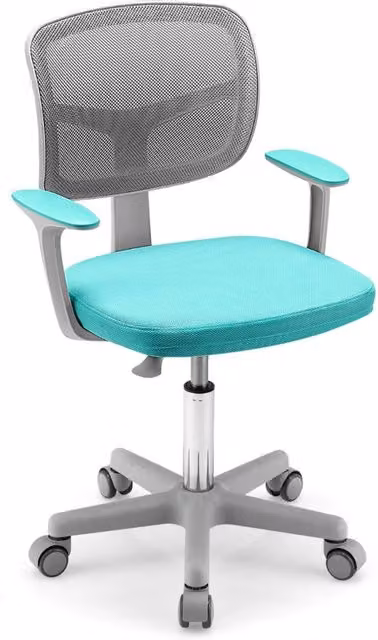 Sedia da scrivania girevole per bambini DESIGN IN, colore verde, con braccioli e ruote, altezza regolabile