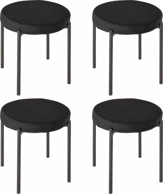 Set di 4 sgabelli bassi e rotondi HOMCOM in metallo e tessuto effetto velluto nero, L/P/H: 41.5 x 41.5 x 46 cm