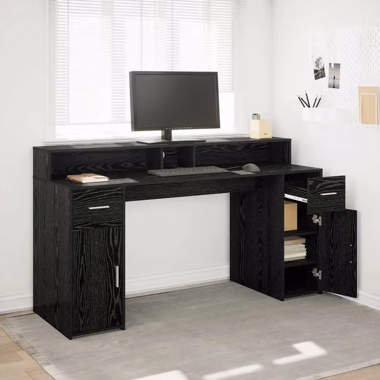 Scrivania da computer moderna vidaXL in rovere e nero, L: 160 cm, P: 55 cm, H: 91 cm