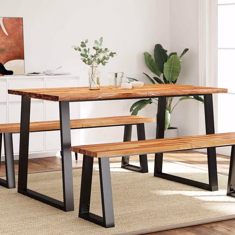 vidaXL Tavolo da Pranzo Rettangolare in Legno di Acacia con Bordi Vivi e Struttura in Metallo, Marrone, L: 140 cm, P: 80 cm, H: 75 cm