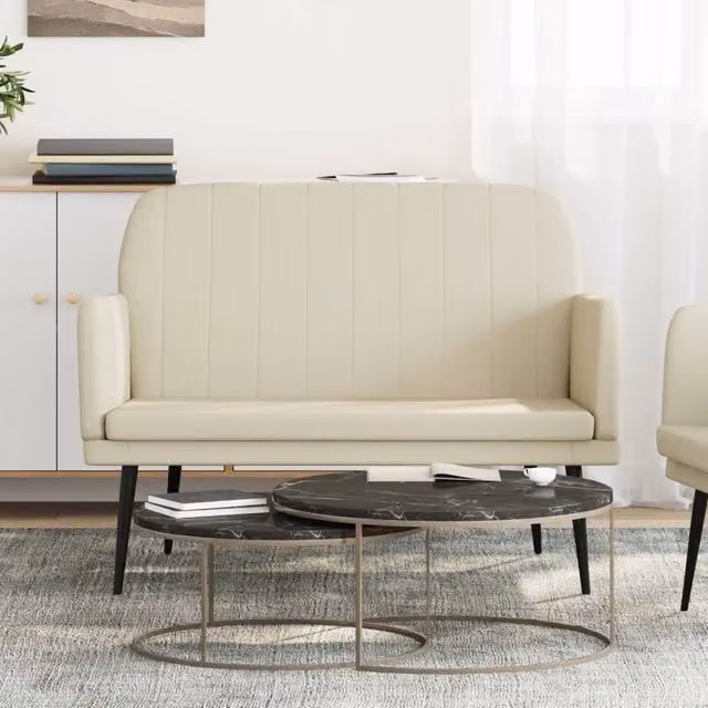 Panca moderna vidaXL in similpelle beige con braccioli e struttura in metallo L: 110 cm, P: 80 cm, H: 81 cm