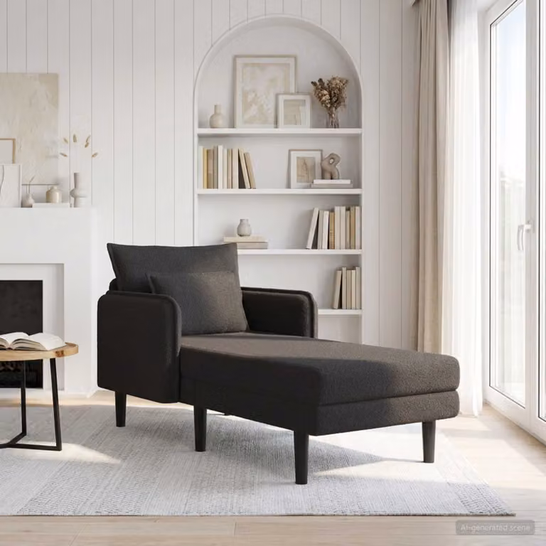 Chaise longue oversize moderna vidaXL in tessuto bouclé nero con cuscini inclusi L: 173 cm, P: 84 cm, H: 86 cm