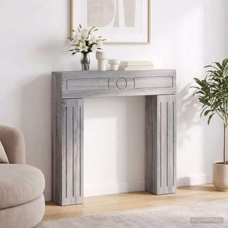 Cornice per camino moderna vidaXL in legno color grigio Sonoma, L: 102 cm, P: 18 cm, H: 100,5 cm