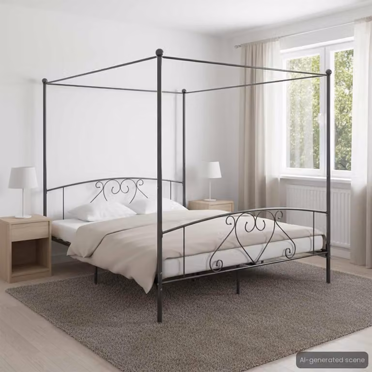 vidaXL Giroletto con Baldacchino in Metallo Grigio 180x200 cm senza Materasso