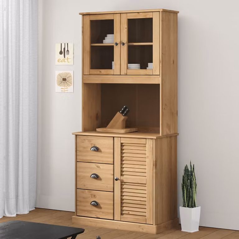 vidaXL Credenza VIGO in Legno di Pino Rustico Marrone con Ante in Vetro L: 78 cm, P: 40 cm, H: 175 cm