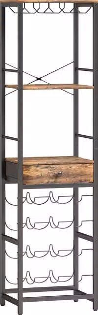 Mobile da bar HOMCOM in stile industriale marrone con cassetti e ruote per cucina e soggiorno