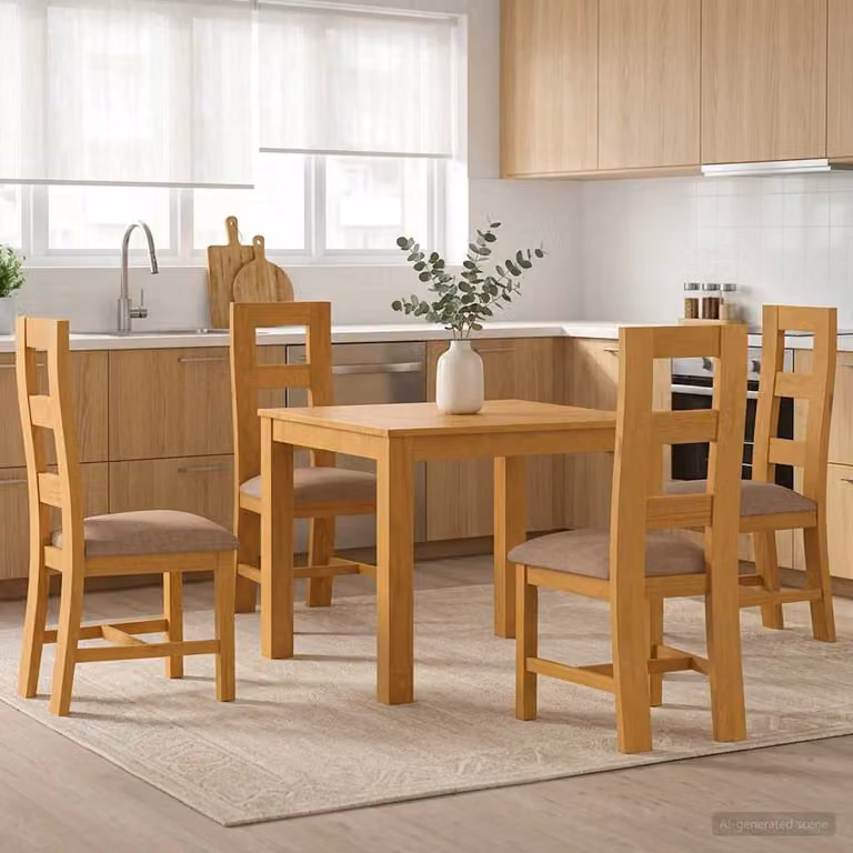 Set da pranzo vidaXL in legno di quercia composto da tavolo quadrato e 4 sedie, Grigio e Marrone, L/P/H: 110 x 110 x 75 cm