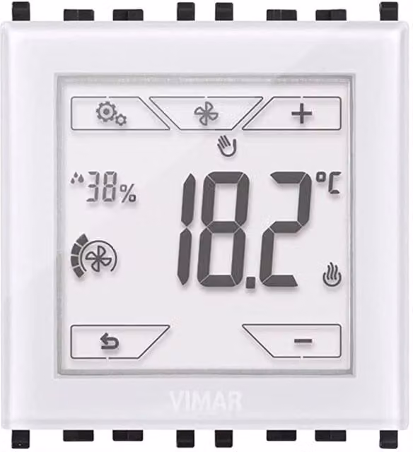 Termostato touch KNX Vimar in vetro bianco per il controllo della temperatura ambiente