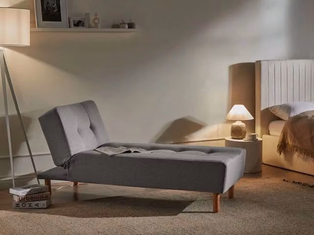 Chaise longue BELIANI grigia in tessuto con stile scandinavo e funzione letto reversibile L/P/H: 178 x 75 x 80 cm