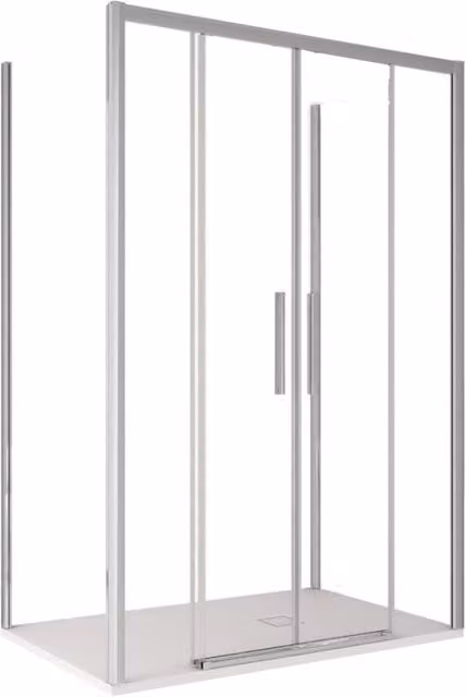 Box doccia Olimpo Docce Lagoa-Trio a tre lati con apertura scorrevole, forma a U rettangolare, cristallo trasparente 6mm, L: 140 cm, P: 70 cm, H: 195 cm