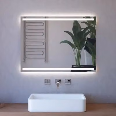 Specchio da parete rettangolare reversibile con LED retroilluminati e illuminazione perimetrale INBAGNO, Argento, L: 100 cm, H: 70 cm