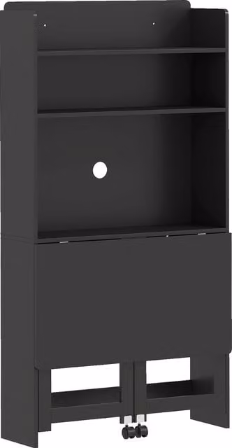 Scrivania per computer HOMCOM con piano ribaltabile, ripiani e 2 ruote, nero, L: 80 cm, P: 69 cm, H: 155 cm