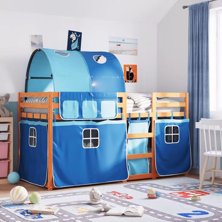 vidaXL Letto a Castello per Bambini in Legno di Pino Massello Blu, L/P/H: 190 x 90 x 165 cm