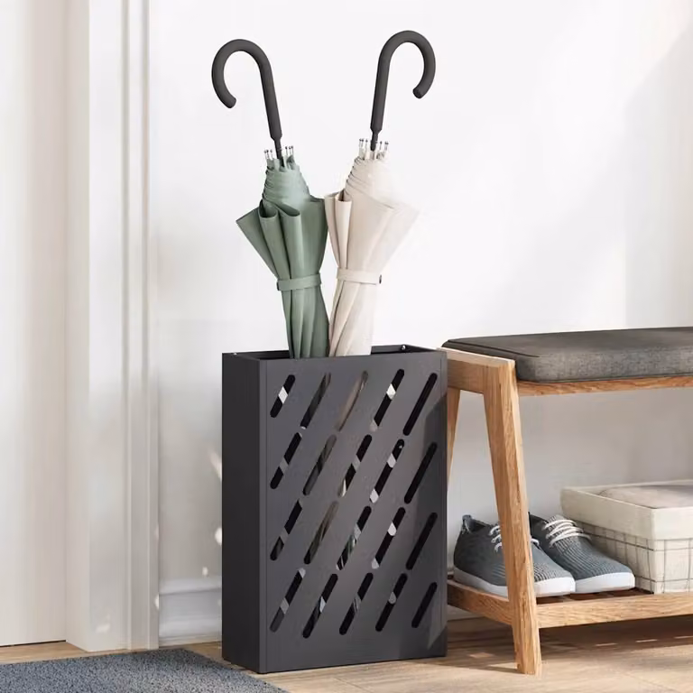 vidaXL Stand per Ombrelli da Pioggia in Metallo Nero L: 28 cm, P: 12 cm, H: 41 cm