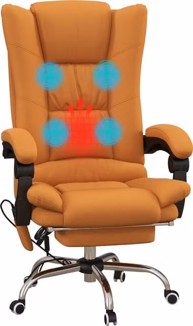 Sedia da ufficio ergonomica Vinsetto con massaggio e riscaldamento, sedia girevole in ecopelle marrone chiaro con braccioli e poggiatesta per home office