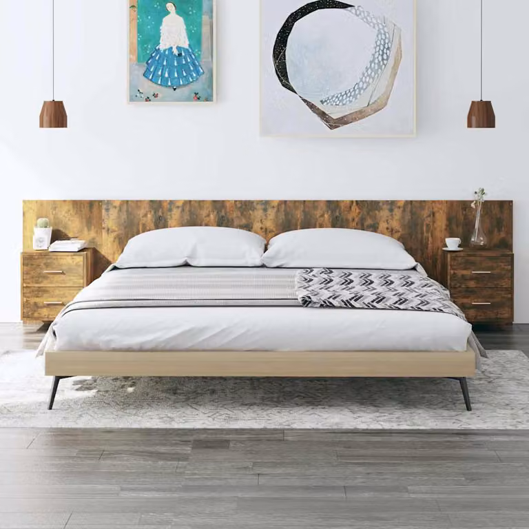 Testiera per Letto con Comodini Integrati vidaXL in Legno Rovere Fumo Marrone