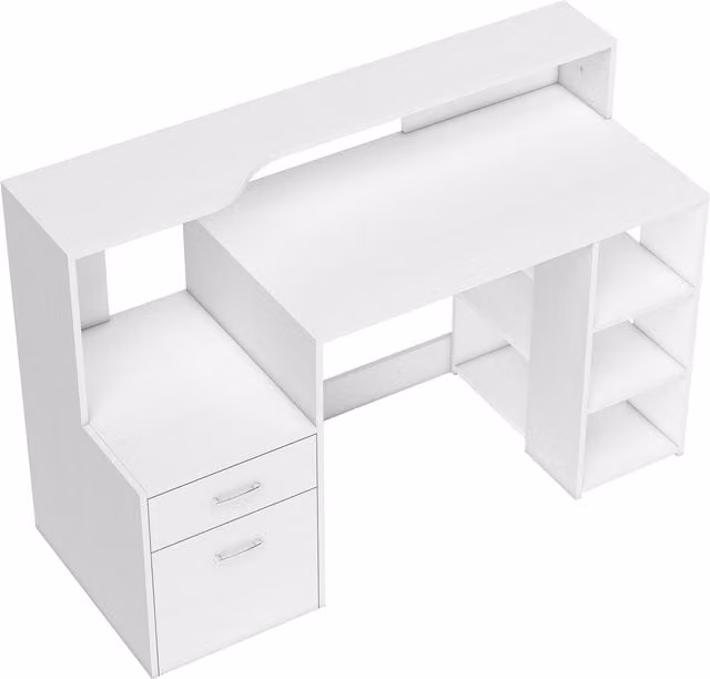 Scrivania HOMCOM con 2 cassetti, scaffali aperti e mensola per stampante, Bianco, L: 137 cm, P: 55 cm, H: 92 cm