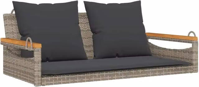 Panchina dondolo da giardino in polyrattan con cuscini grigi L: 109 cm, P: 62 cm, H: 40 cm