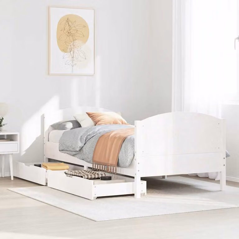 vidaXL Giroletto in legno massello di pino bianco con cassetti L/P/H: 205.5 x 100 x 74.5 cm