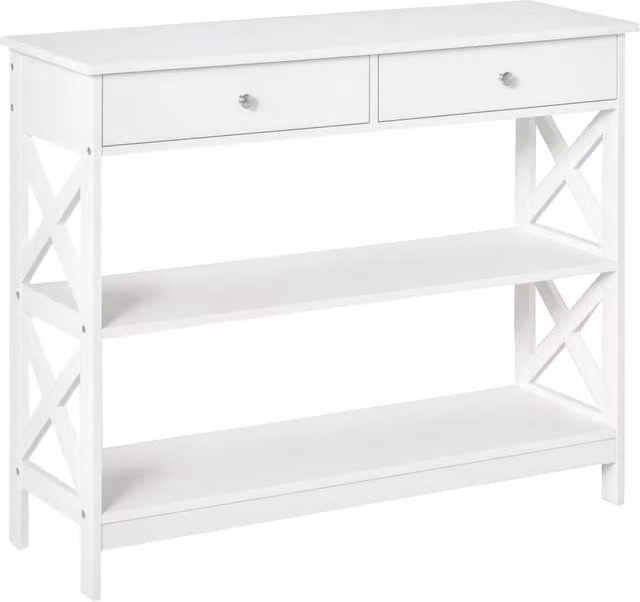 Consolle da ingresso Minimal bianca con cassetti e ripiani L: 100 cm, P: 30,5 cm, H: 80 cm