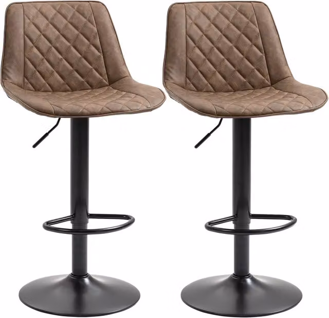 Set di 2 sgabelli da cucina Minimal marroni con seduta girevole in ecopelle e struttura in metallo, altezza regolabile, L/P/H: 46.5 x 51 x 86-106 cm