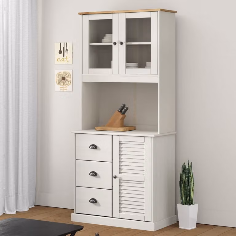 vidaXL Credenza VIGO Bianca in Legno di Pino Massello con Ante in Vetro L: 78 cm, P: 40 cm, H: 175 cm