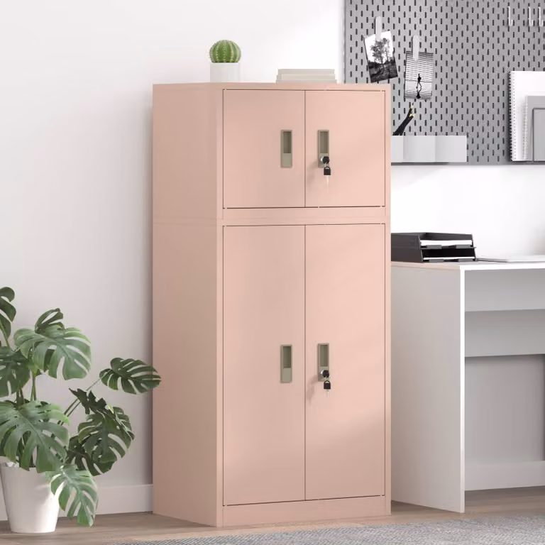 Set di 2 armadi vidaXL in metallo rosa con ante a battente e serratura, L/P/H: 60 x 40 x 130 cm