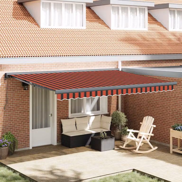 Tenda retrattile vidaXL con bracci pieghevoli in poliestere e acciaio, Arancione e Marrone, L: 450 cm, P: 300 cm, H: 165 cm