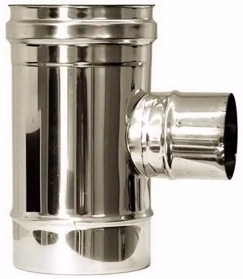 Canna fumaria a parete doppia coibentata in acciaio inox Mbm con raccordo a T 90 ridotto 80 DN 250/300 colore argento