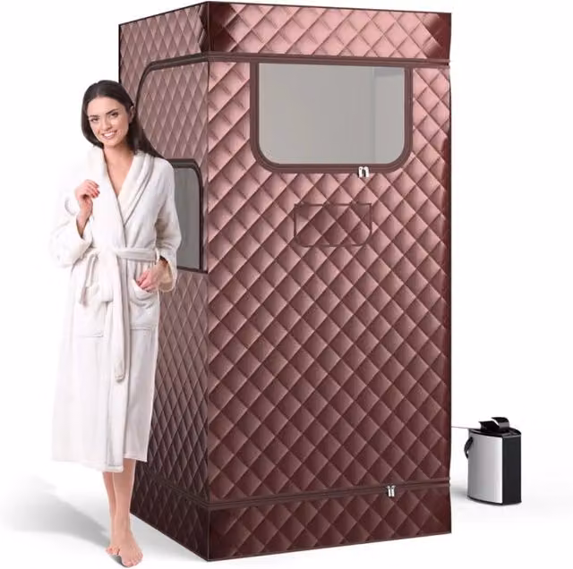 Sauna a vapore portatile con funzione nebulizzazione e 9 impostazioni di temperatura in tessuto impermeabile, colore caffè, L 91 cm x P 91 cm x H 183 cm