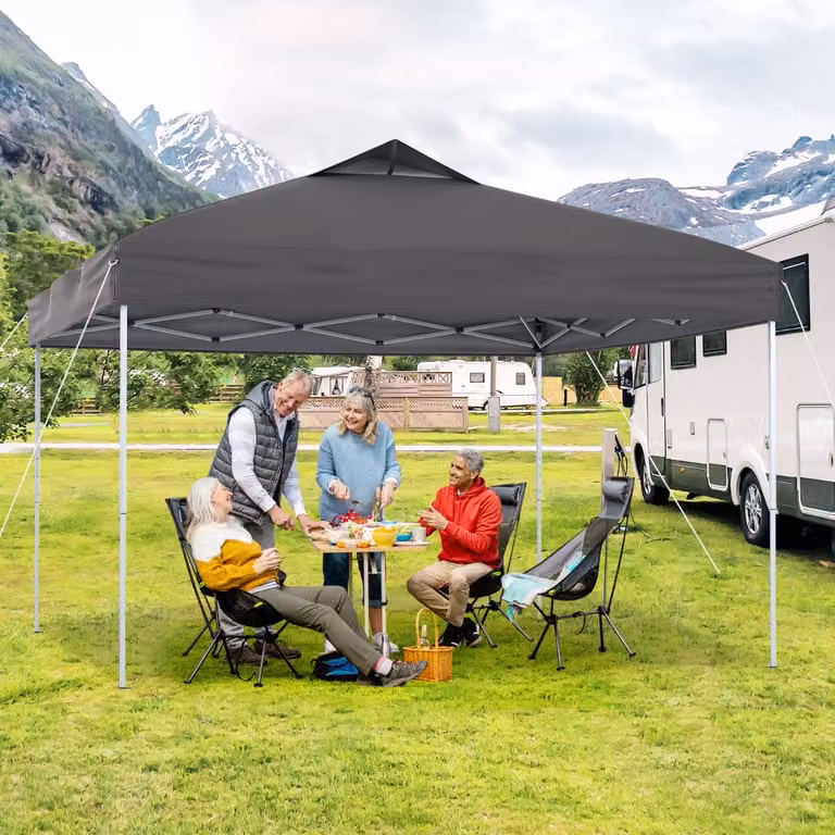 Gazebo pieghevole pop-up Costway per patio all'aperto con blocco centrale, Grigio, L/P: 295 x 295 cm, H: 275 cm