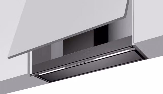 Cappa da incasso Dry Drop Baraldi Nera con aspirazione 700 m3/h e larghezza 116 cm