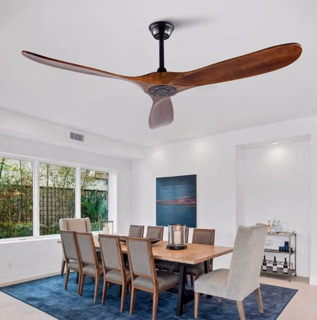 Ventilatore da soffitto MODFU con telecomando e timer, pale in legno nero e noce scuro, diametro 152,4 cm