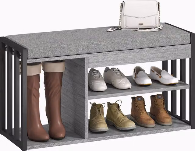 Scaffale per scarpe HOMCOM con panca a 3 livelli, mobile porta scarpe moderno per ingresso, corridoio o camera da letto, Grigio