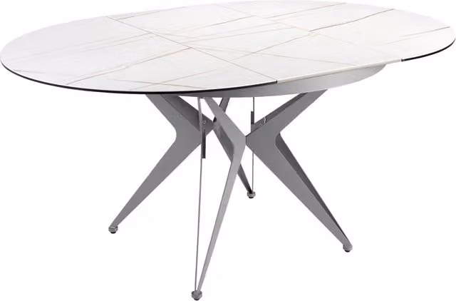 Tavolo da pranzo rotondo allungabile Angel Cerdà in ceramica e metallo con base a X, finitura opaca, disponibile in bianco, marrone o grigio