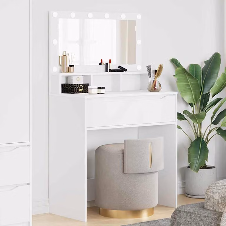 vidaXL Tavolo da Trucco Moderno con LED Bianco L: 80 cm, P: 39,5 cm, H: 135 cm
