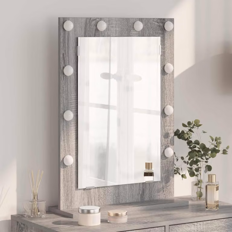 Specchio da vanità moderno vidaXL con luce LED, rettangolare, colore grigio, L: 70 cm, P: 50 cm, H: 18 cm