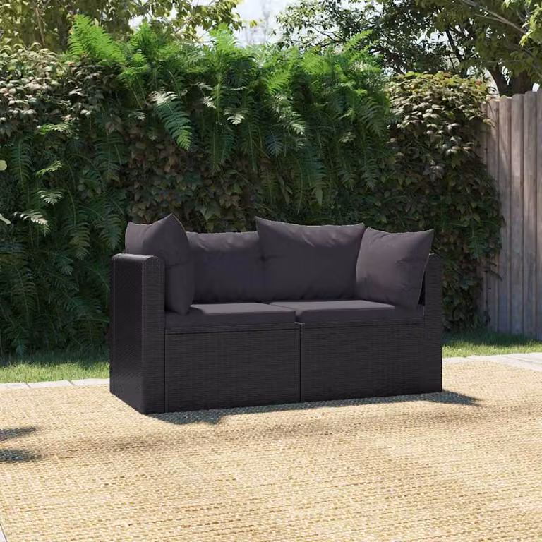 Set di divani da giardino a L vidaXL con cuscini in tessuto e struttura in metallo nero