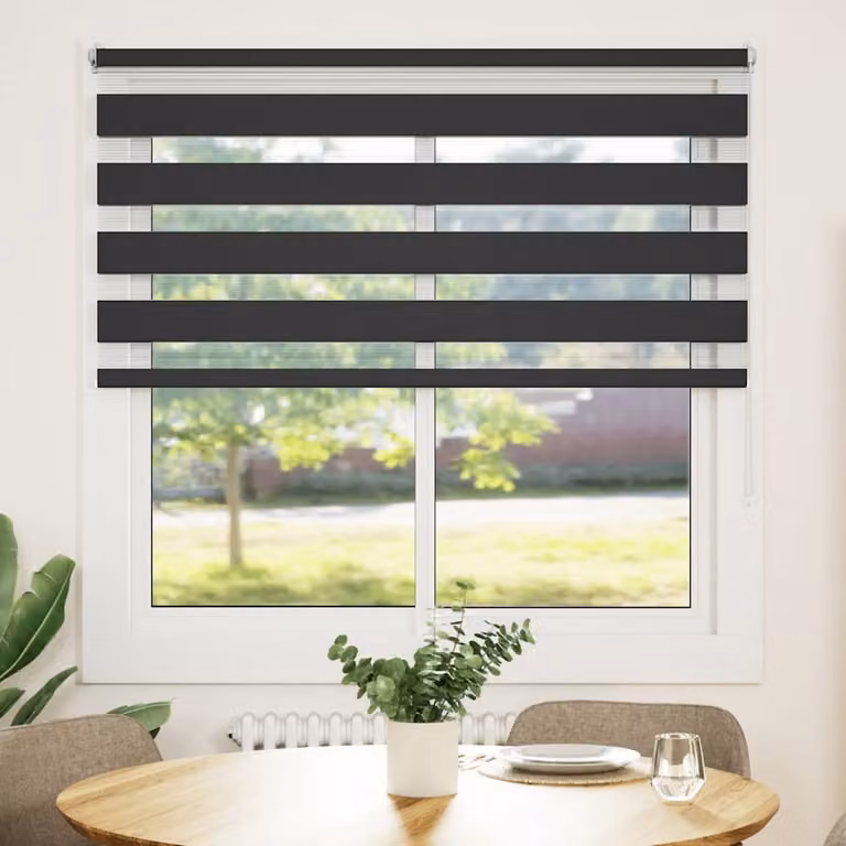 vidaXL Tenda a rullo zebrata day and night in poliestere nero L: 140 cm, H: 175 cm