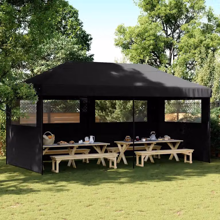vidaXL Tendone per Feste Pieghevole Pop-Up con 3 Pareti e Finestra, Nero, L/P/H: 580 x 315 x 292 cm