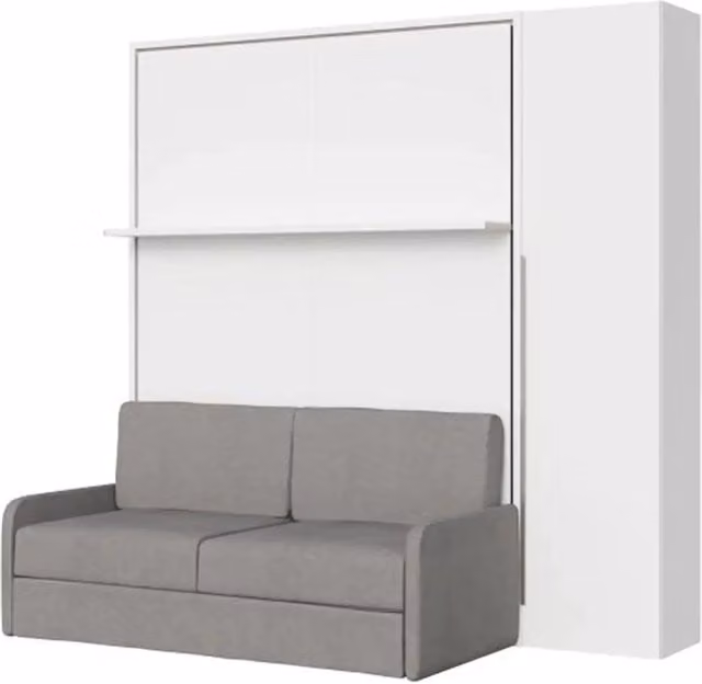 Letto matrimoniale a scomparsa Itamoby Versia con divano, mensola e armadio a 1 anta destra, colore bianco, L/P: 160 x 200 cm