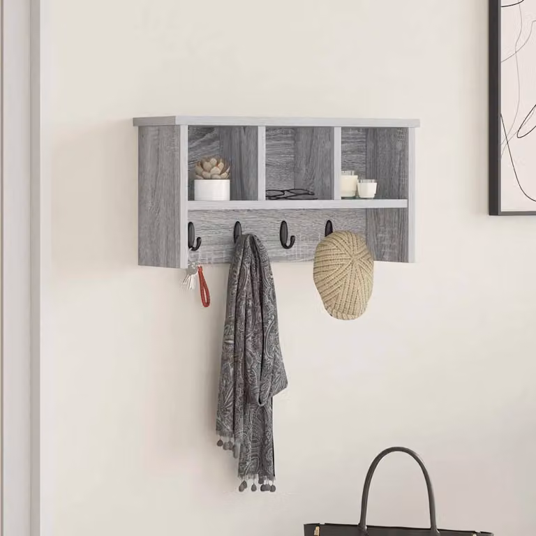 vidaXL Appendiabiti a muro moderno in MDF Grigio, L 50 x P 16 x H 26 cm