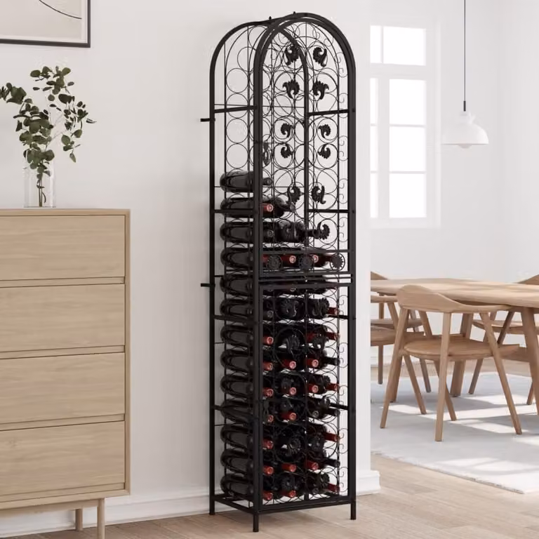 vidaXL Portavini per 73 Bottiglie in Metallo Nero L: 45 cm, P: 36 cm, H: 200 cm