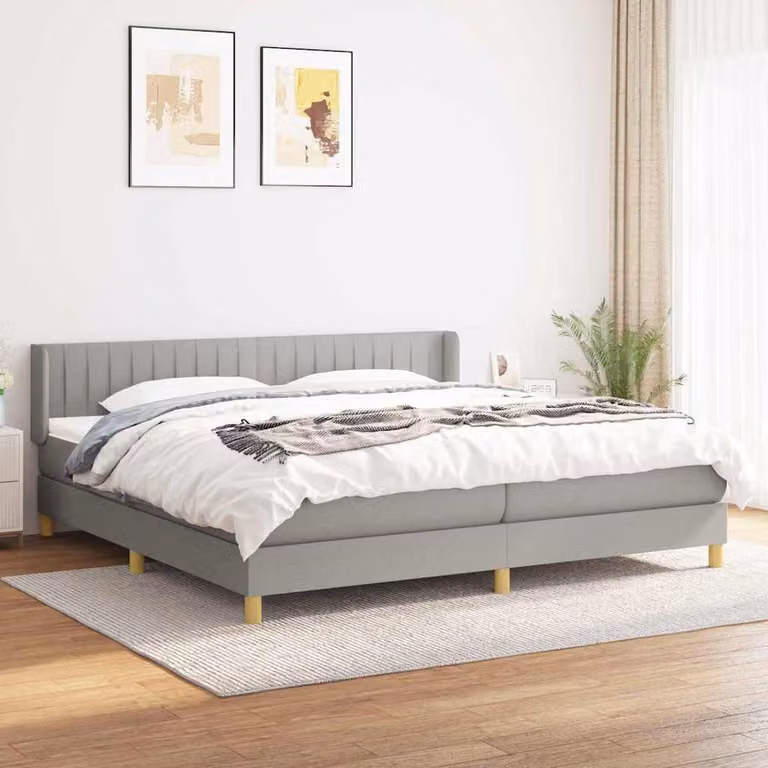 vidaXL Giroletto a Molle con Materasso Ibrido in Tessuto Grigio e Bianco 200 x 200 cm