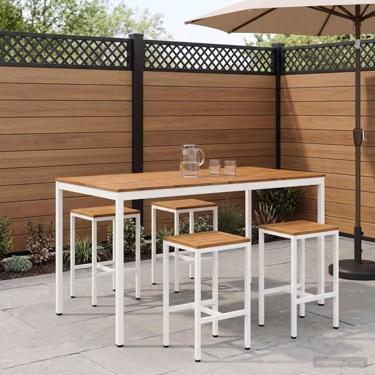 vidaXL Tavolo Bar da Giardino in Legno di Acacia Naturale e Bianco L/P/H: 196 x 100,5 x 105 cm