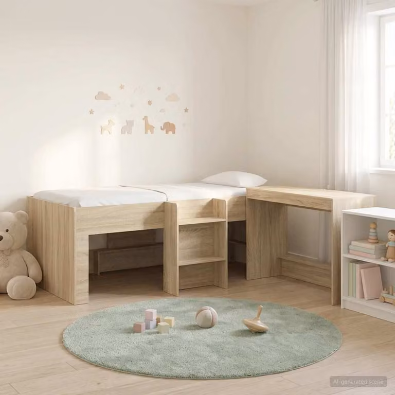 Letto alto per bambini vidaXL con scrivania, colore Rovere Sonoma, L/P/H: 203 x 101 x 168,5 cm